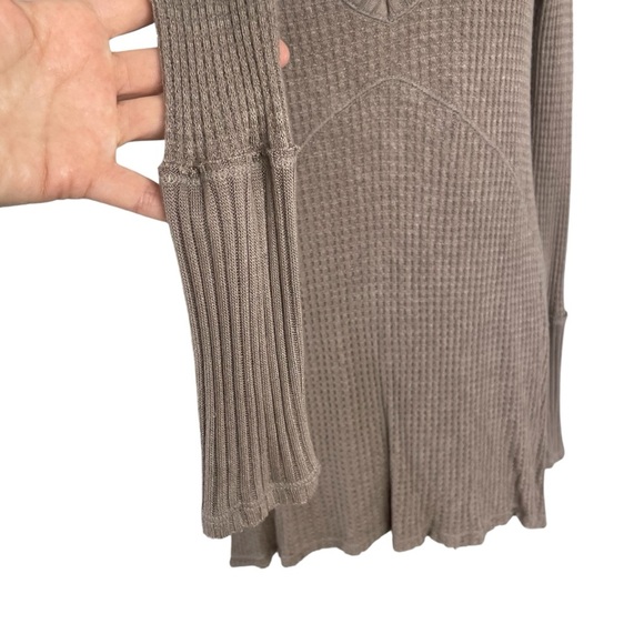 Free People Sunset Park Thermal Long Sleeve Waffle Knit Taupe - Picture 6 of 11